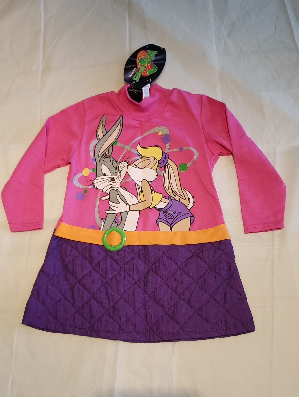 Warner Bros. New Dress Pink & Purple Bunny Graphic with Quilted Skirt 2T